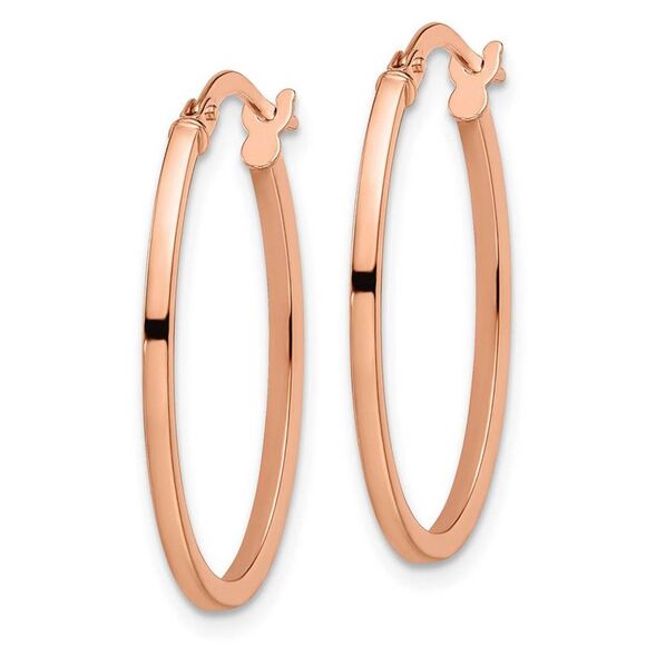 1.5mm Square Tube Oval Hoop Earrings in 14k Rose Gold, 26mm (1 Inch) - Picture 2 of 5
